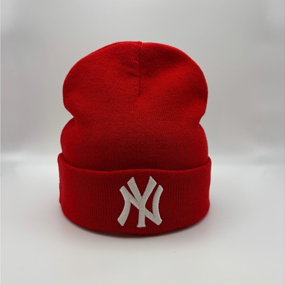 NEW Unisex Red NY Logo Beanie with gold Satin lining